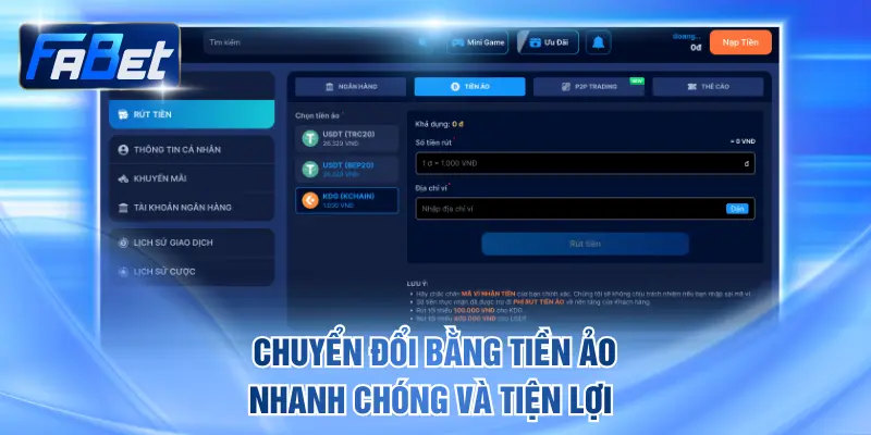 Chuyển đổi bằng tiền ảo nhanh chóng và tiện lợi